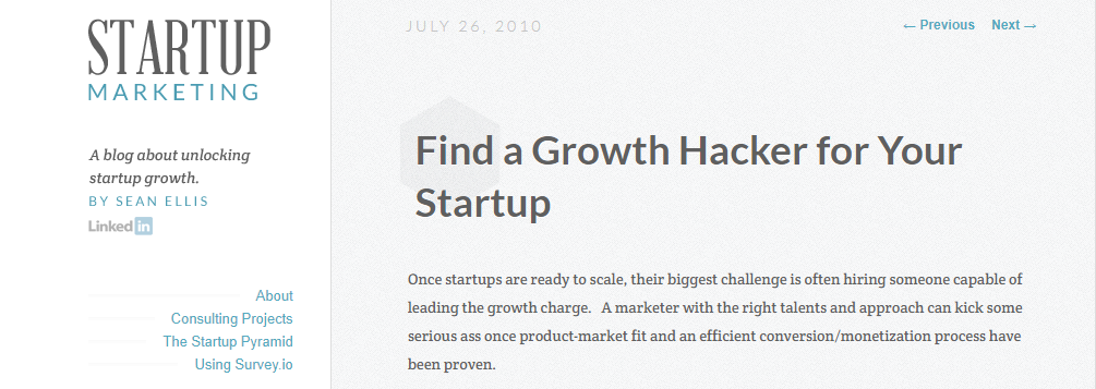 Growth hacking blog post by sean