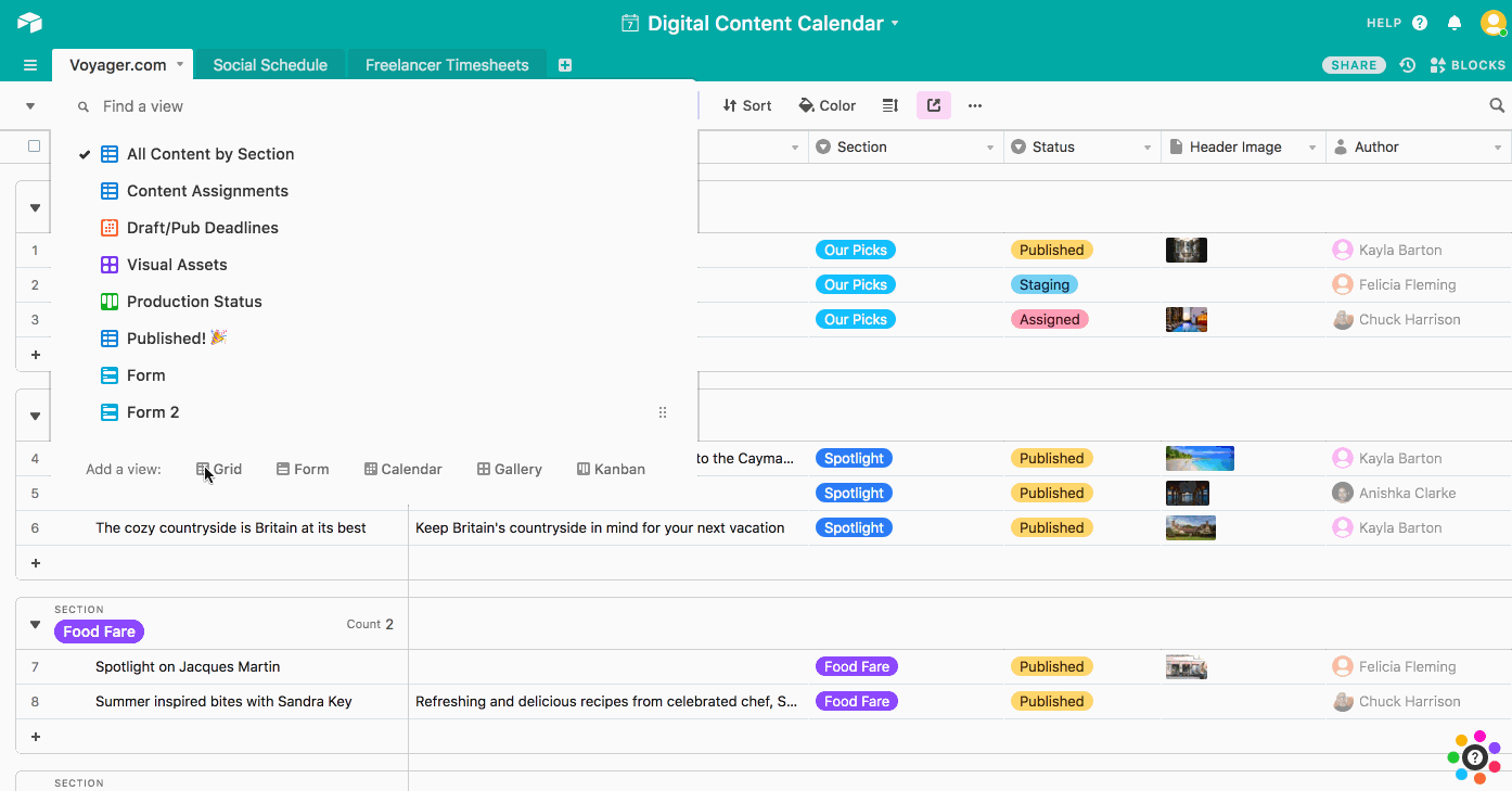 Preview of choosing the airtable embed type option