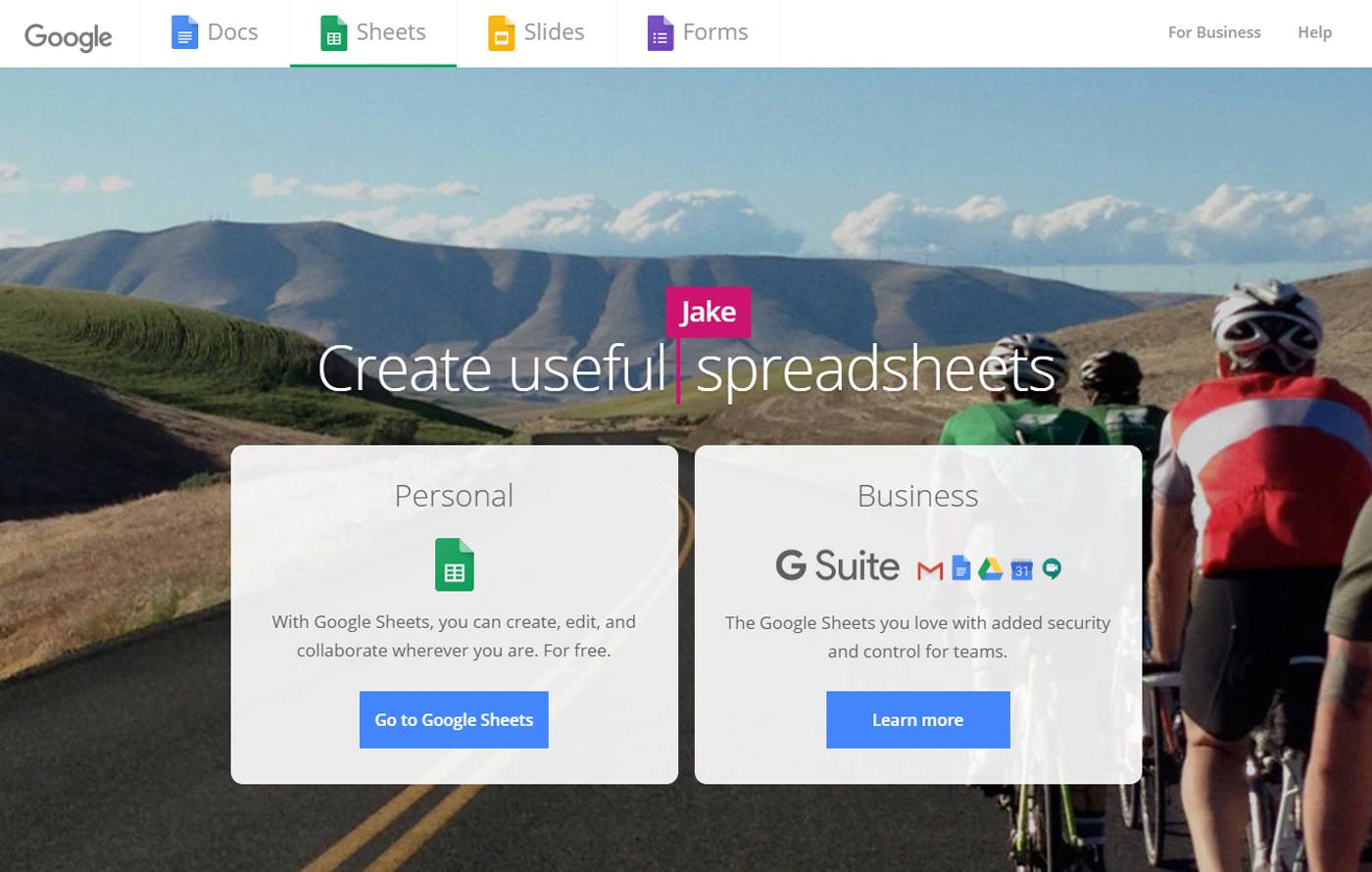 Google sheets for personal and business use page screenshot