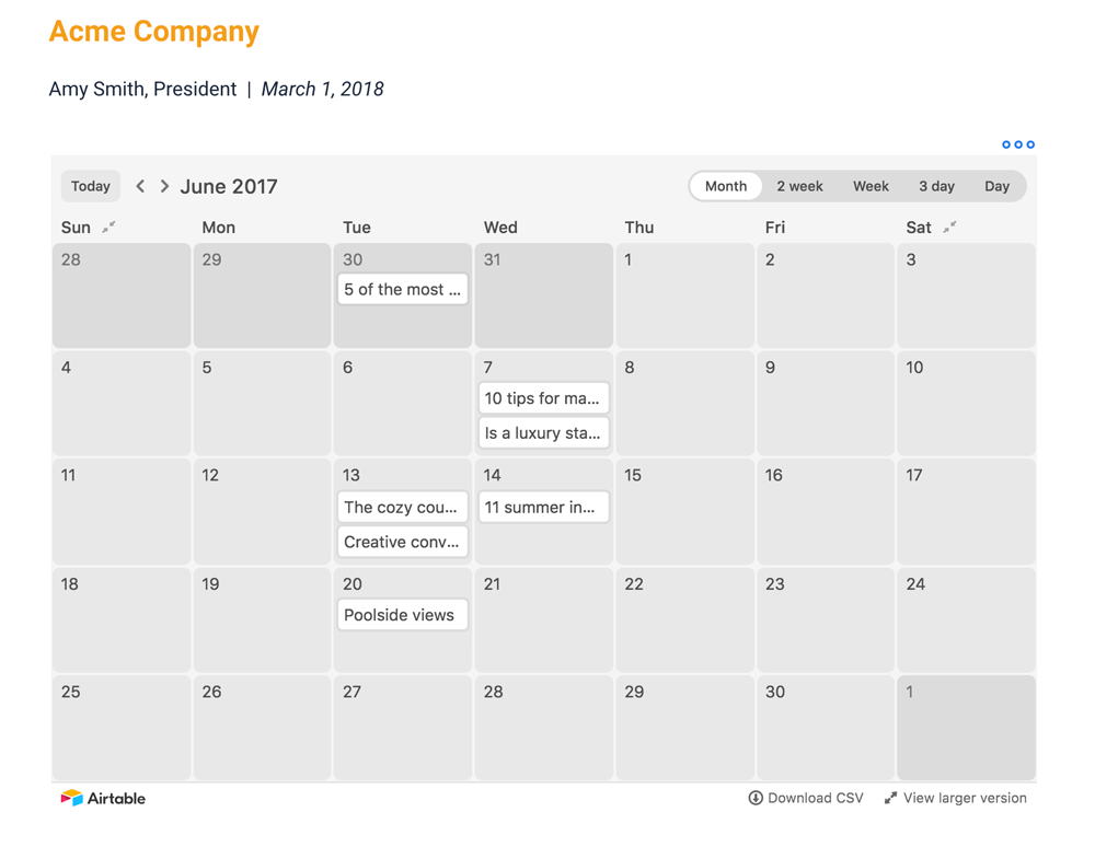 airtable templates schedule