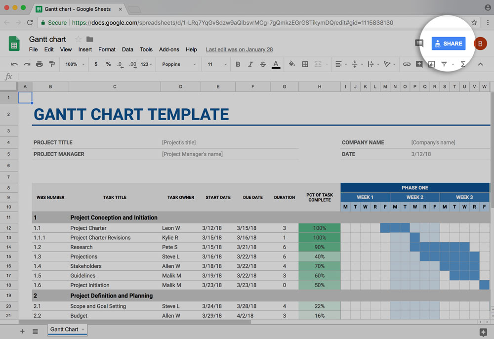 Preview of share button on google sheets
