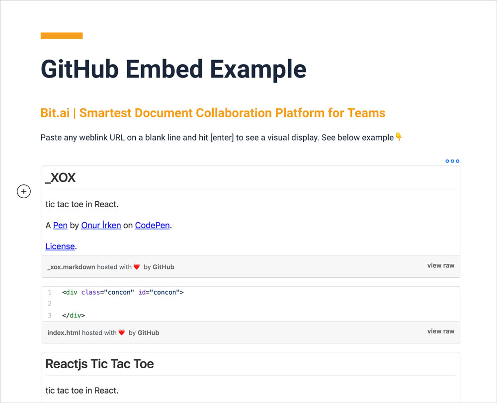 Preview of embedded Github example in a bit document