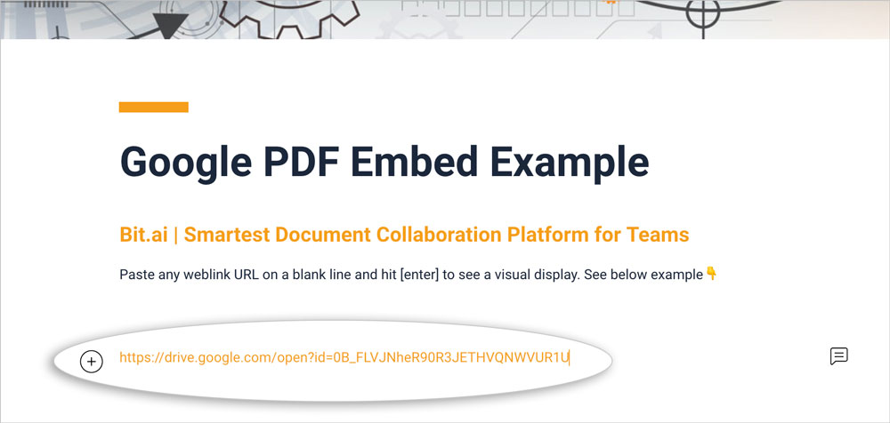 Preview of pasting the shareable pdf file link in a bit document