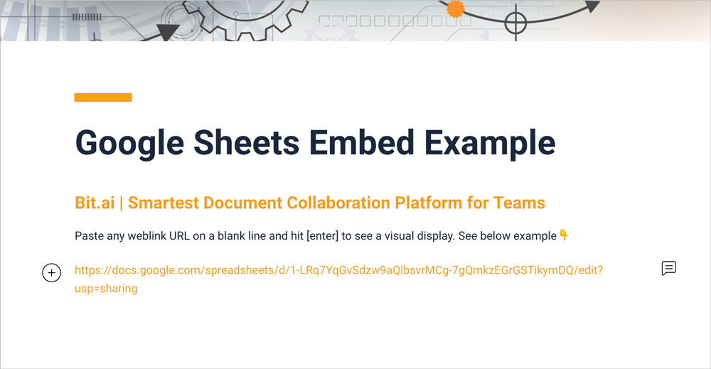 Preview of pasting the google sheets link in a bit document