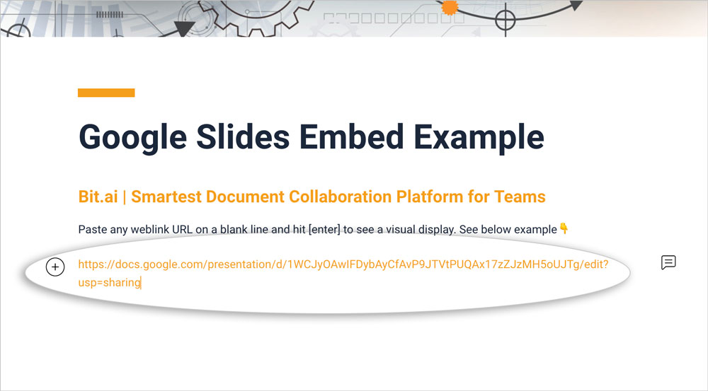 Preview of pasting the google slides link to bit document