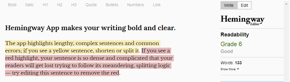 Hemingway : Writing tool