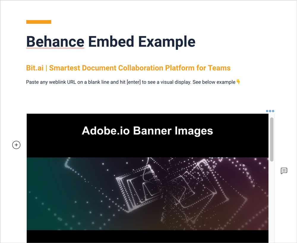 Preview of embedded behance in bit document