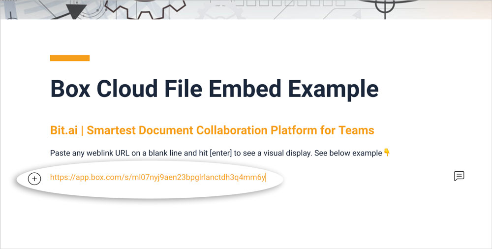 Preview of pasting the box file link in bit document