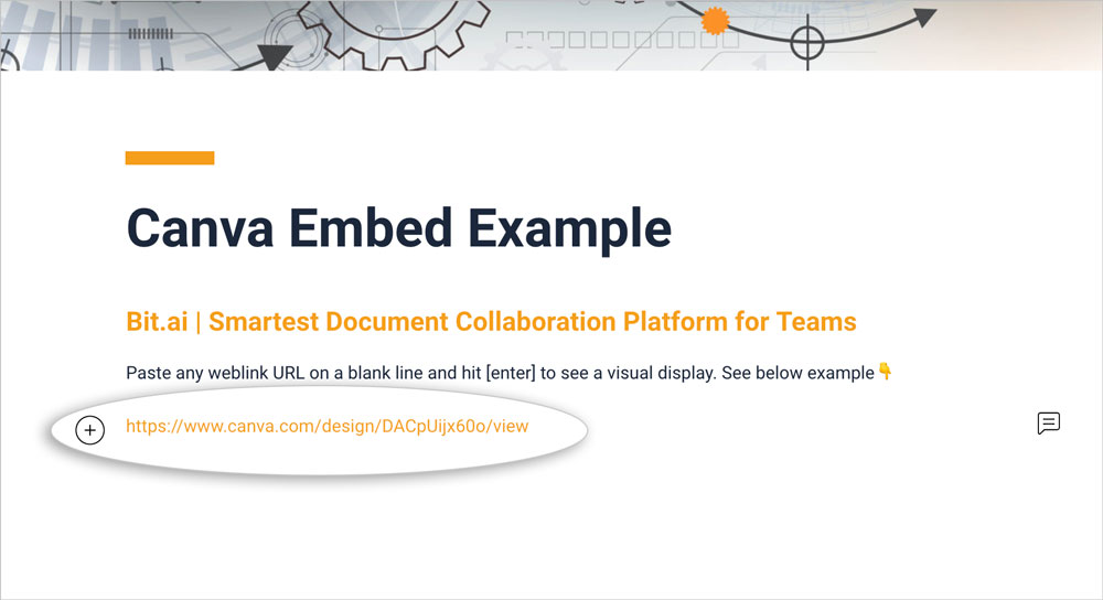 Preview of pasting canva's shareble link to bit document