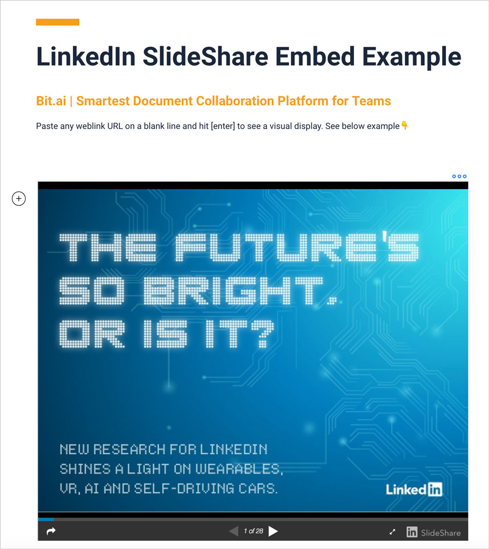 Preview of embedded slideshare presentation in a bit document