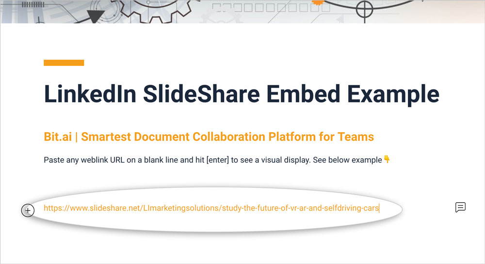 Preview of pasting the slideshare presentation link in a bit document