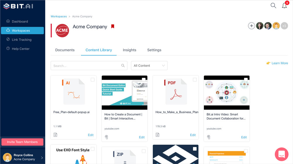 Bit's workspace dashboard example