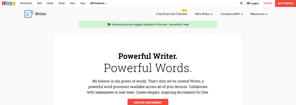 Zoho writer: Writing app