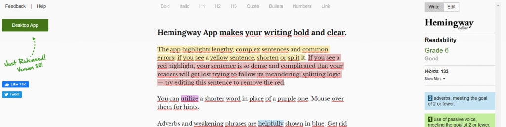 Hemingway: Writing tool