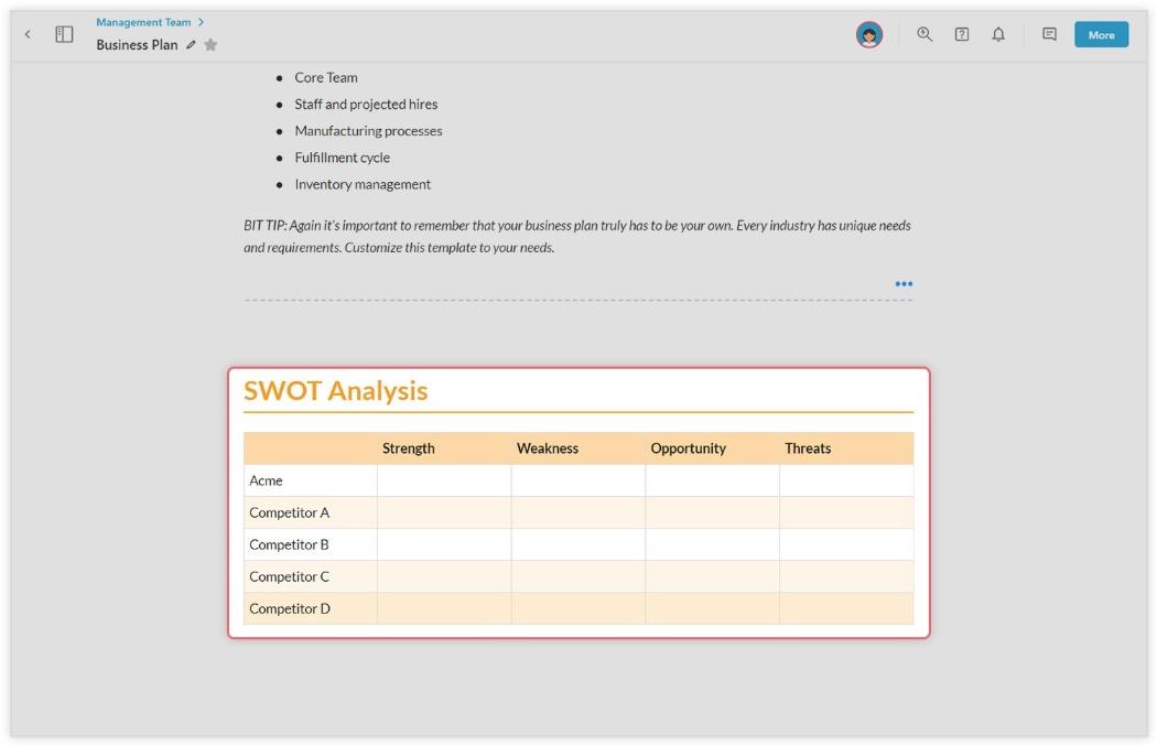 Inserting tables in one pager