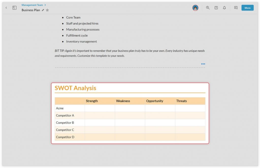 Inserting tables in one pager