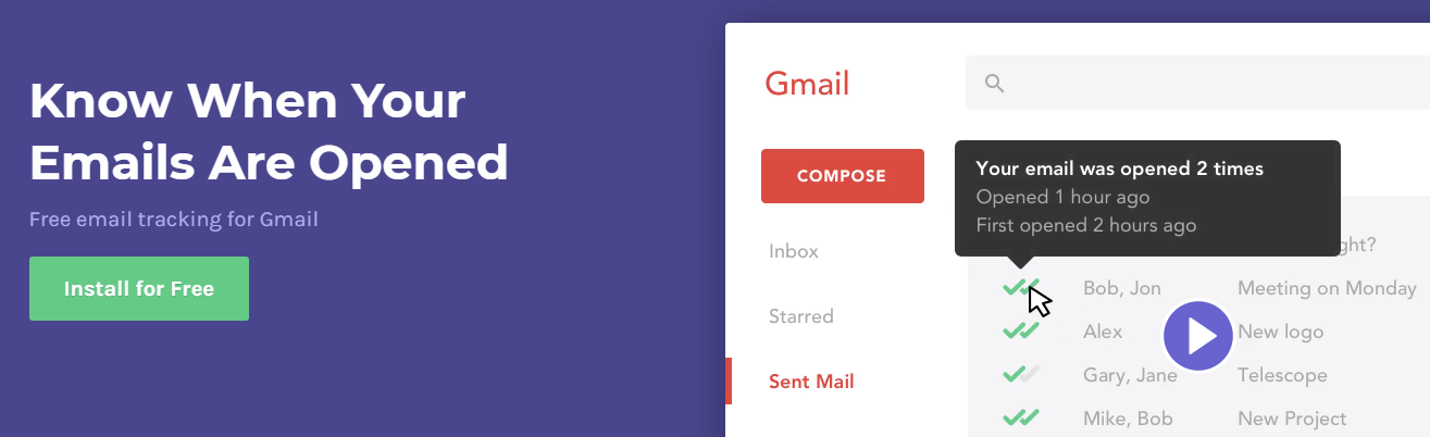 Mailtrack for tracking all your emails