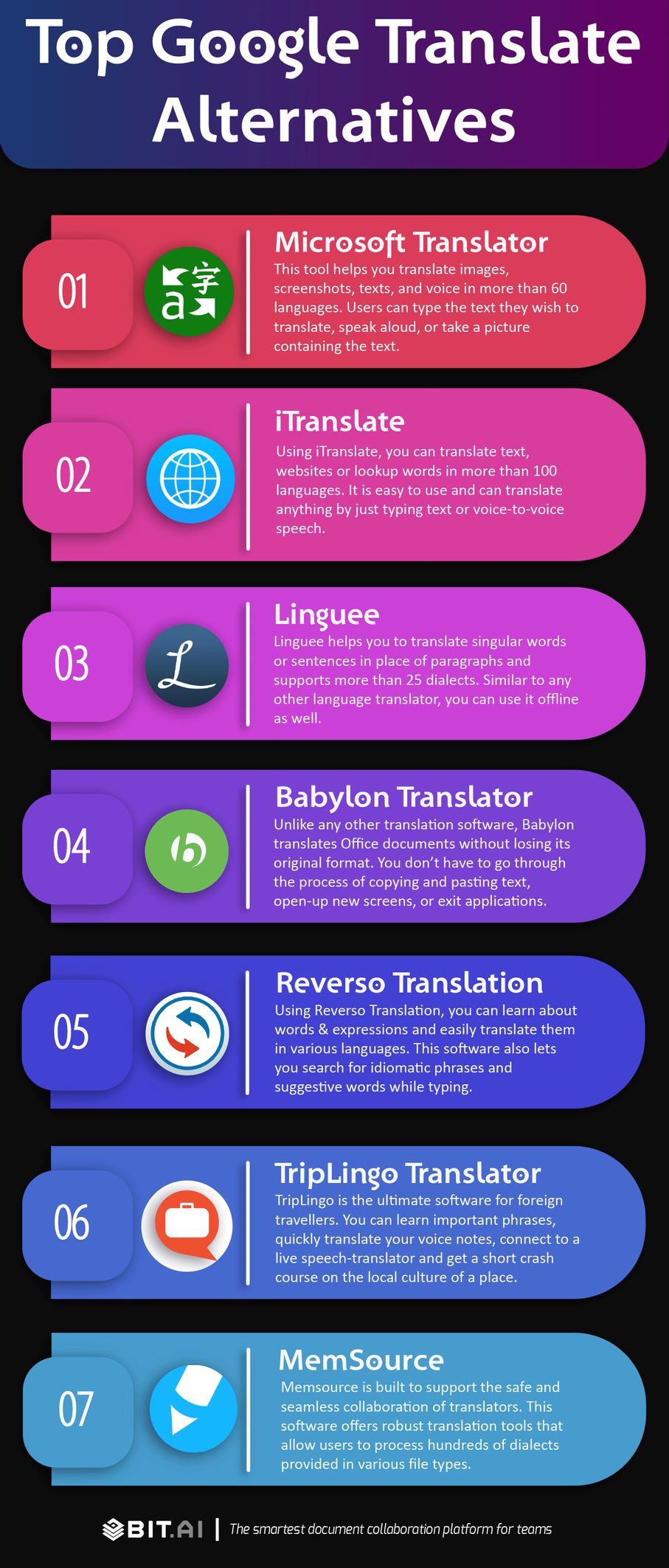 Google translate alternatives infographic