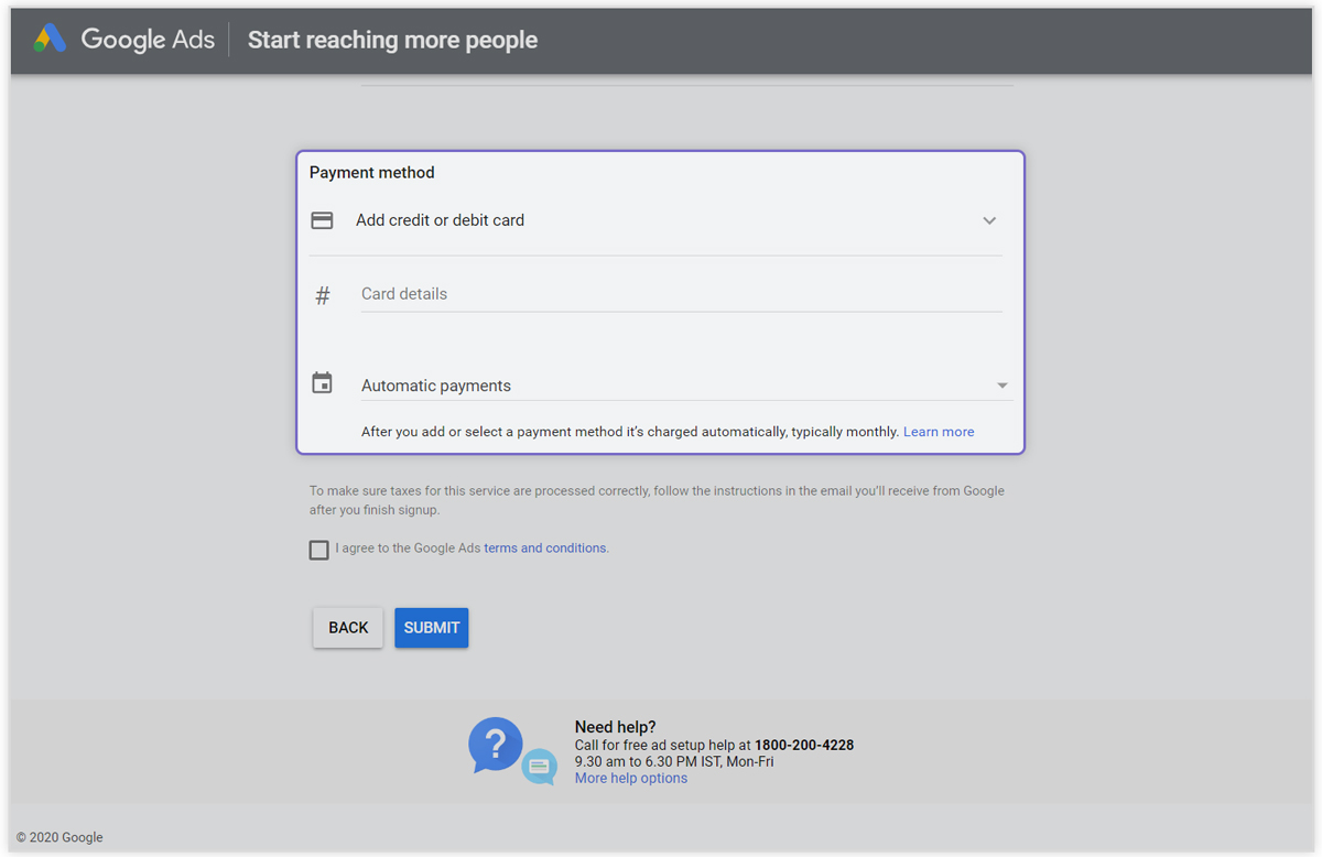 Google adwords Select Payment Mode bit.ai