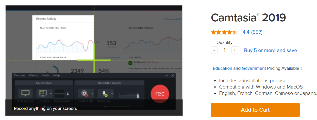 camtasia screen recorder set time