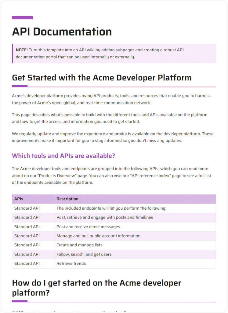API documentation template
