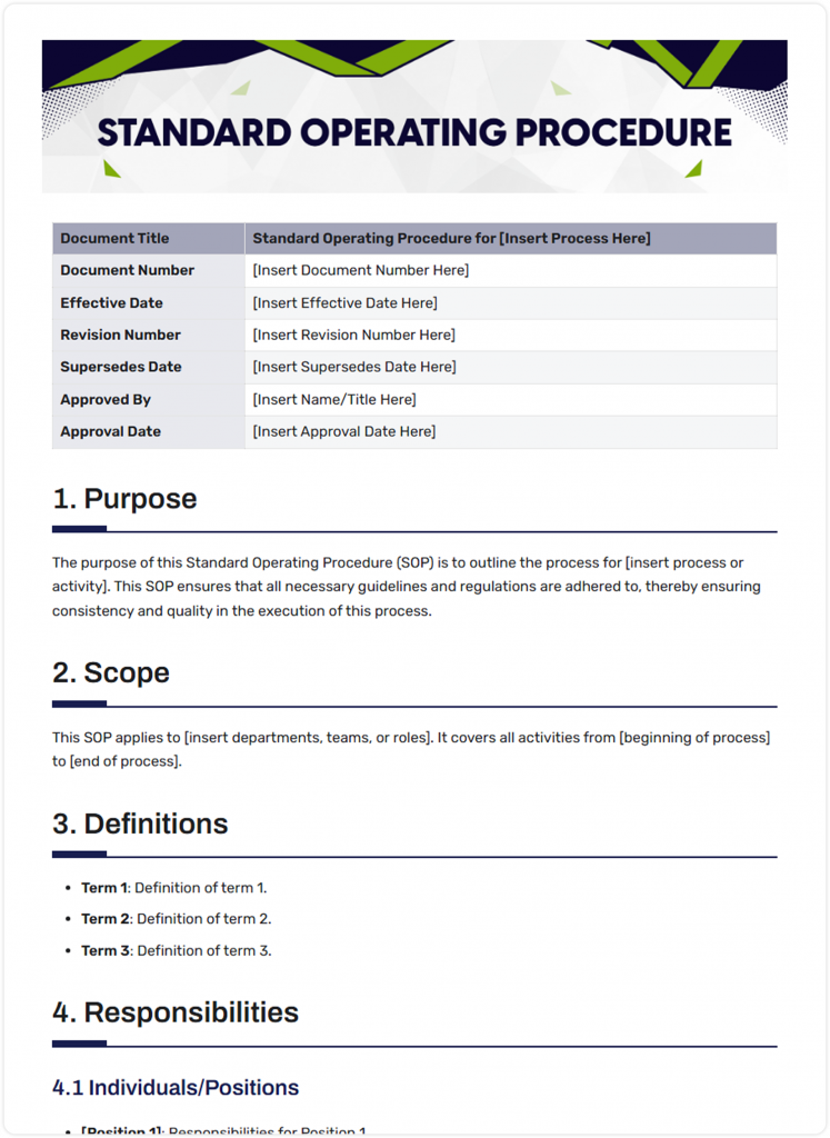standard operating procedure template