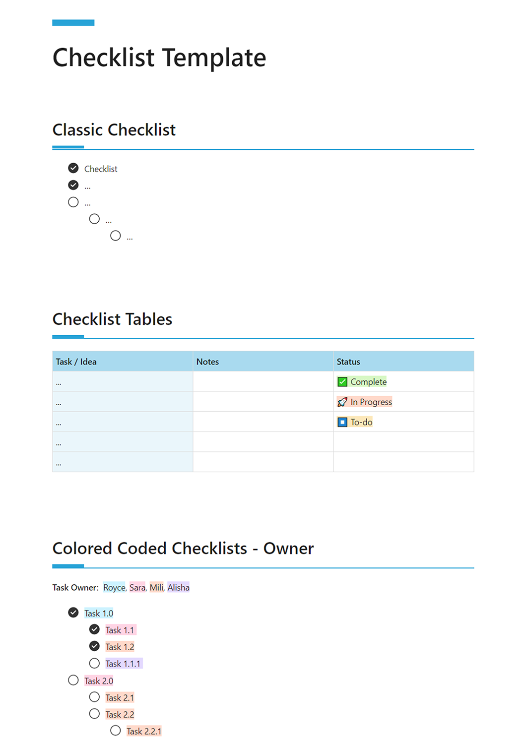 Checklist template