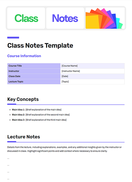 Class notes template