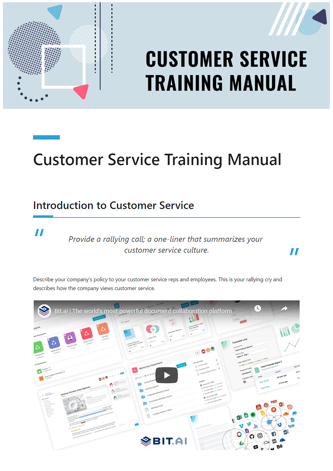 Customer Service Training Manual Template from blog.bit.ai