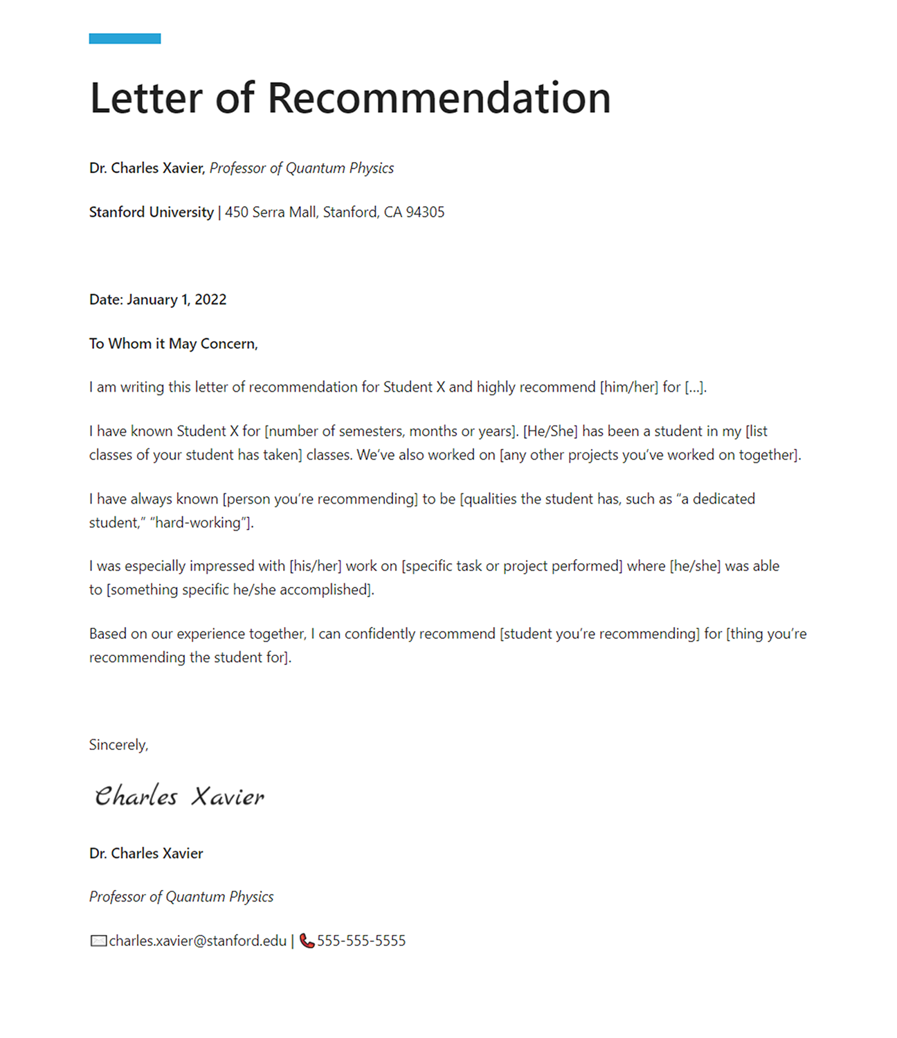 Recommendation letter template