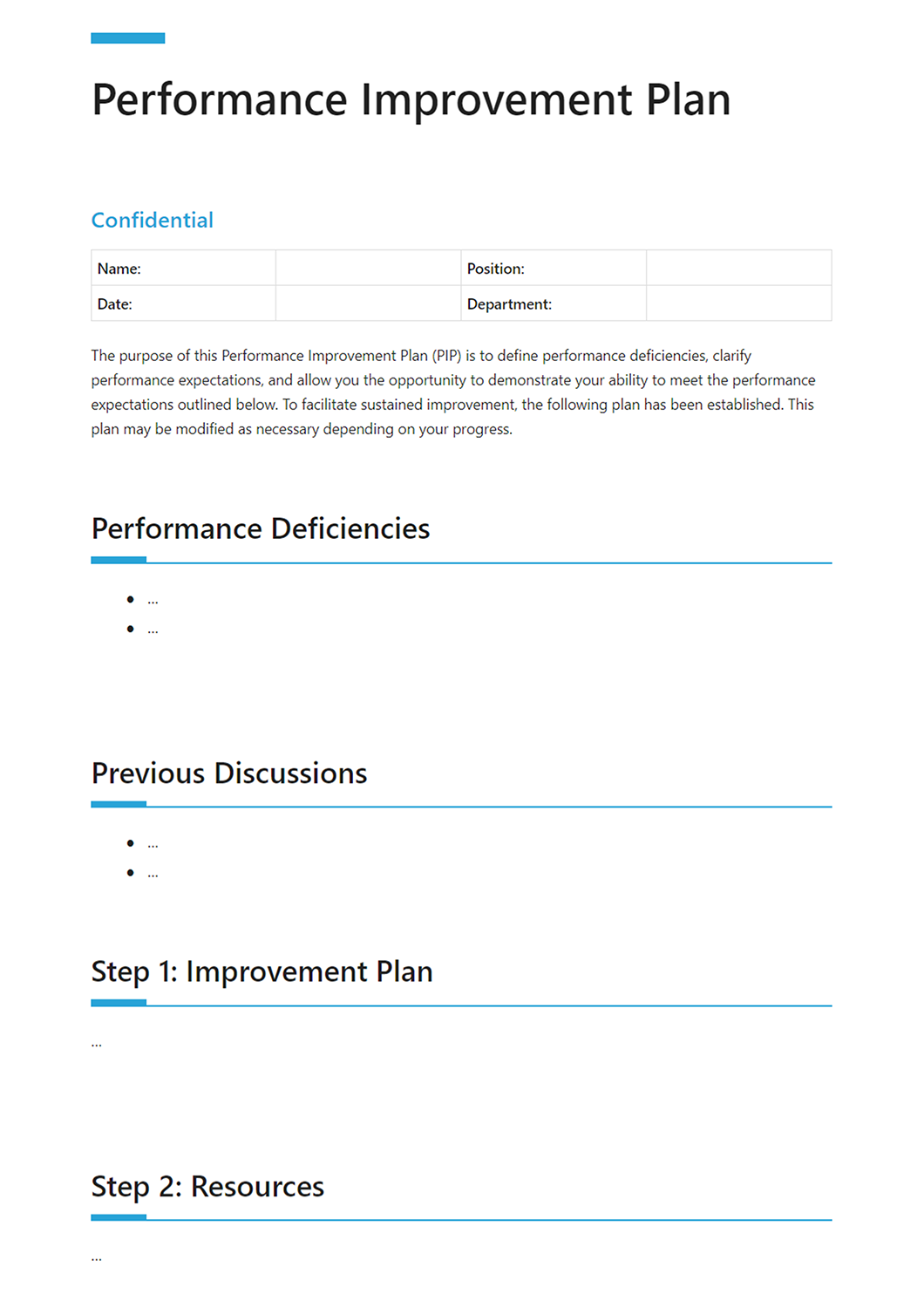 Performance improvement plan template