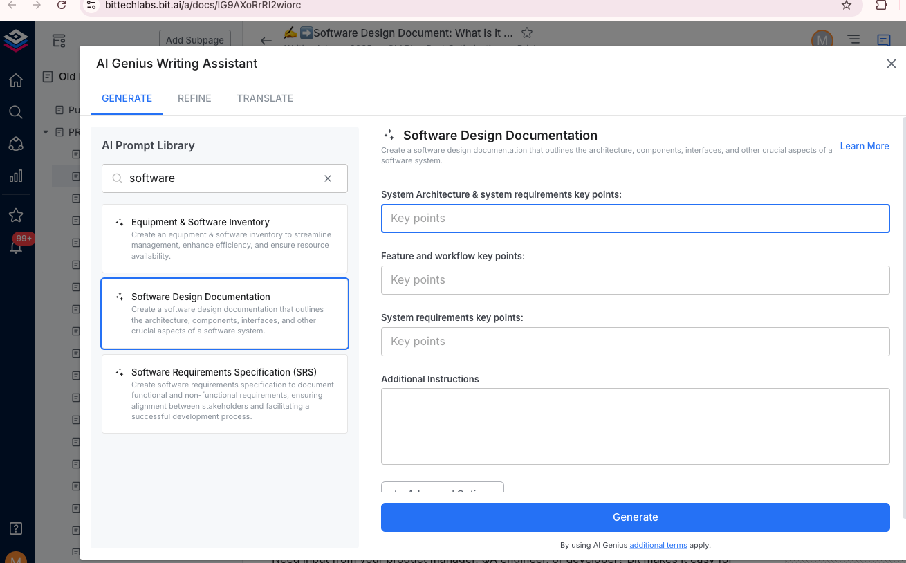 Generate software design document