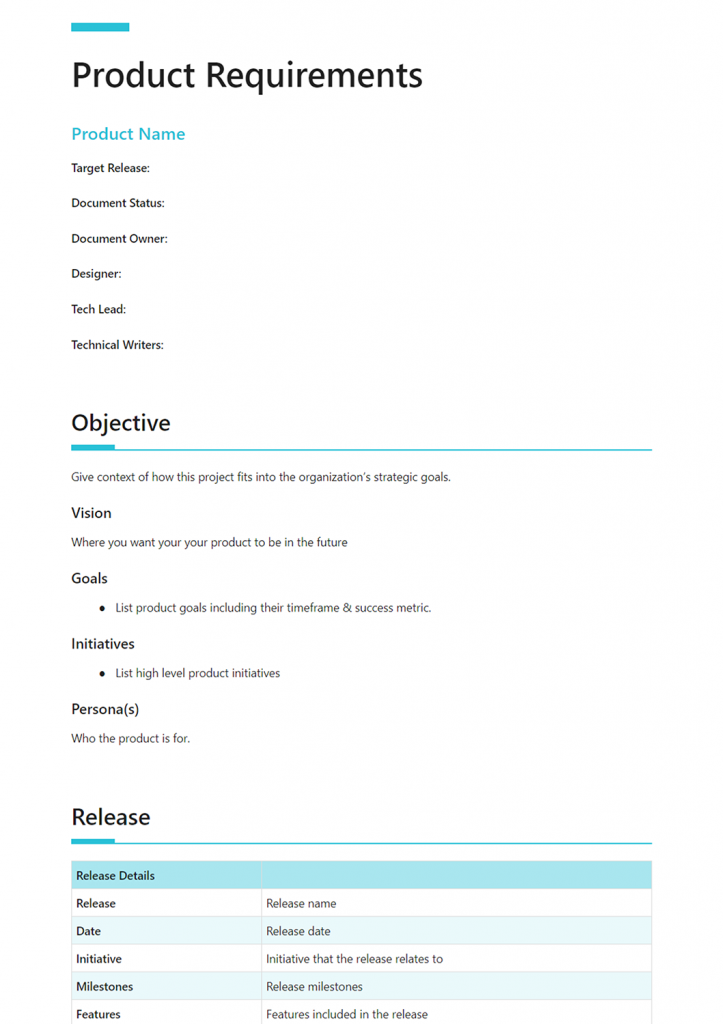 Product requirements document template