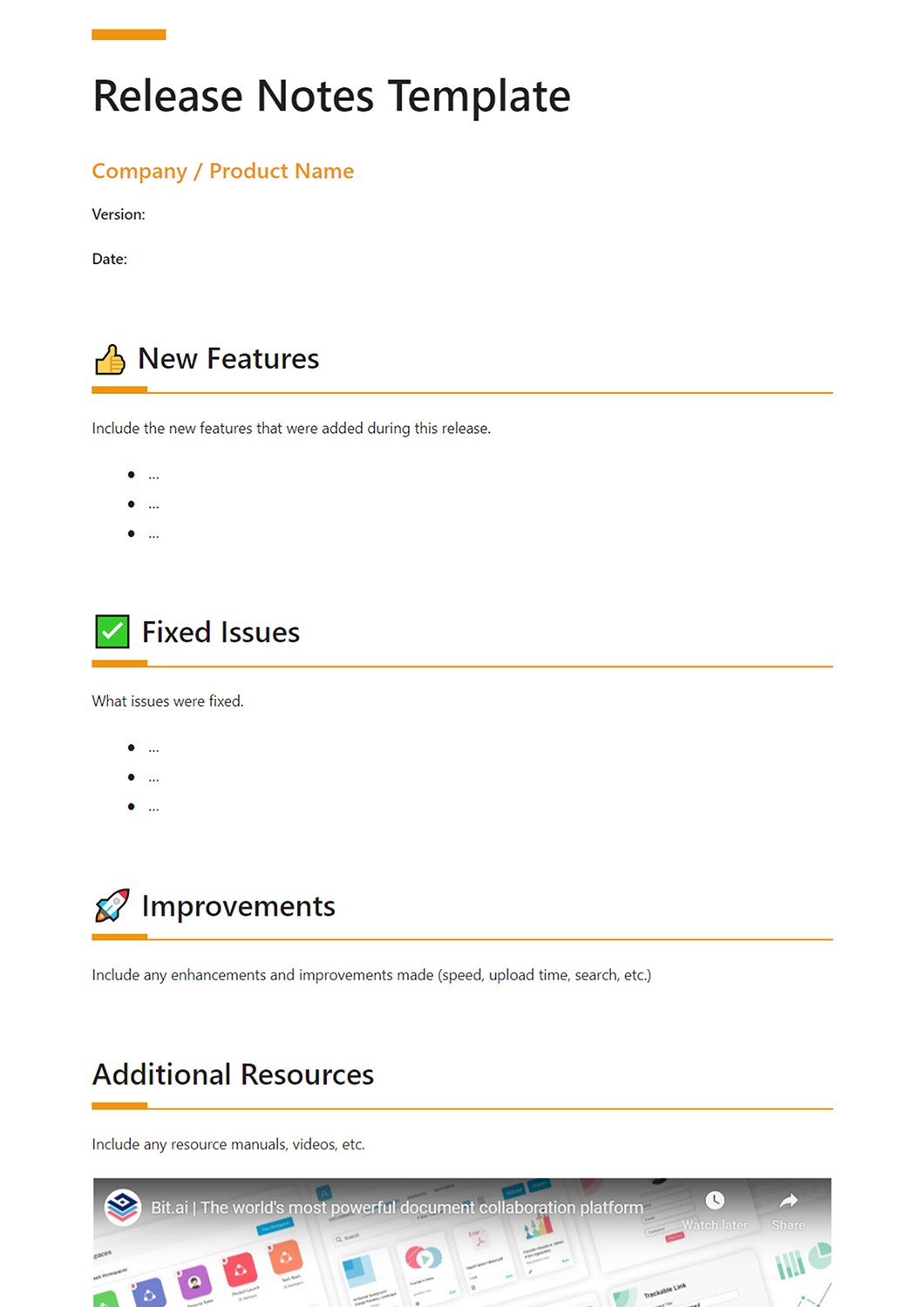 Release Notes Template Doc