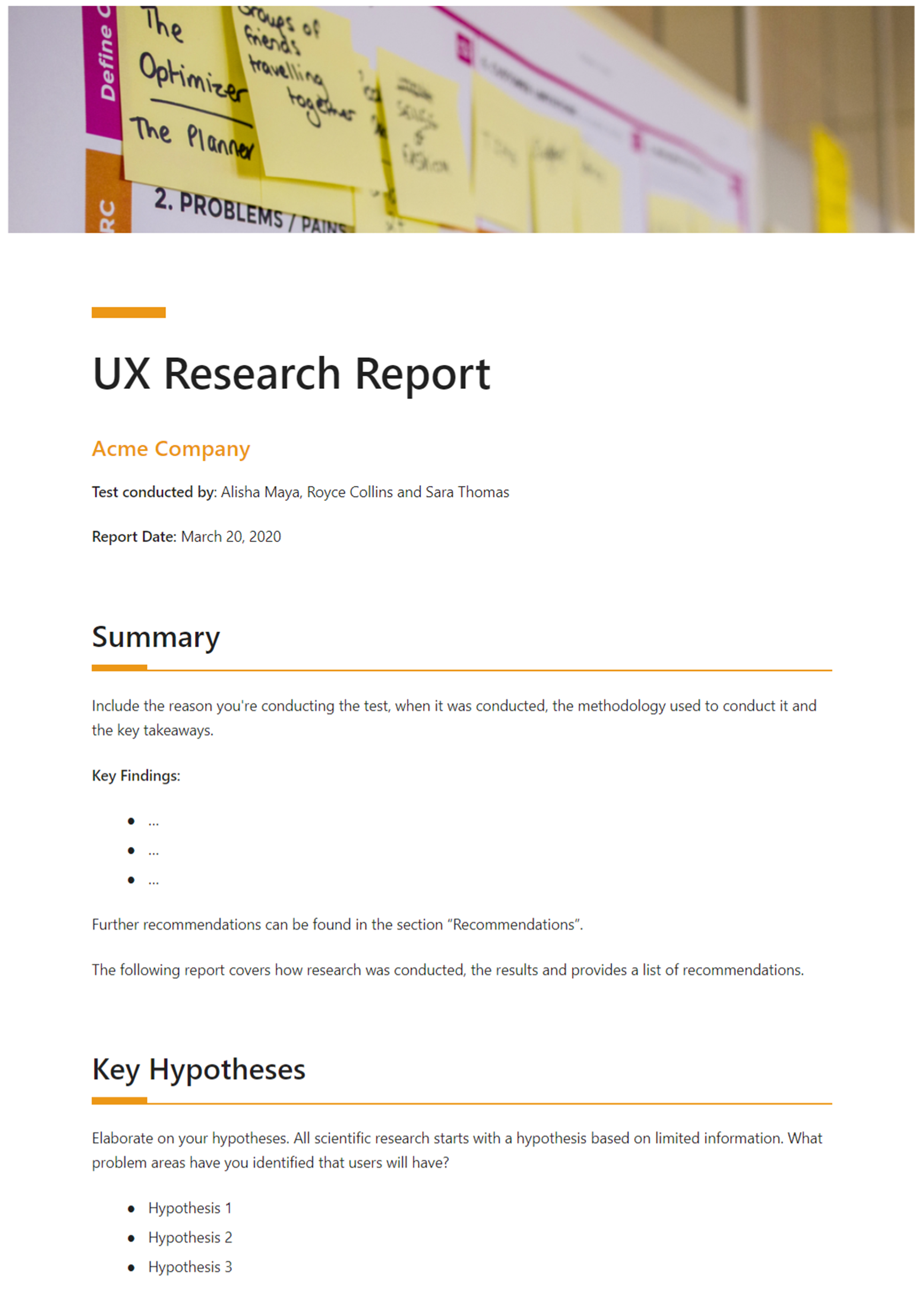 ux research report templates