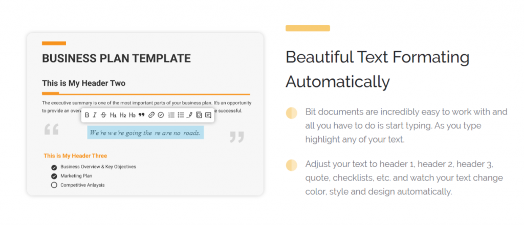 User interface of bit.ai