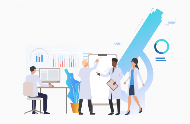 Scientists creating layout of research paper