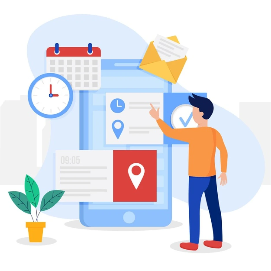 a person pointing towards emails and timelines to achieve OKRs