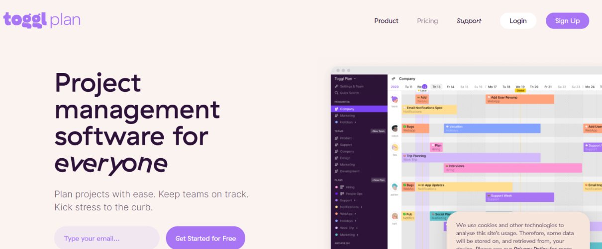 Toggl plan: Team management software