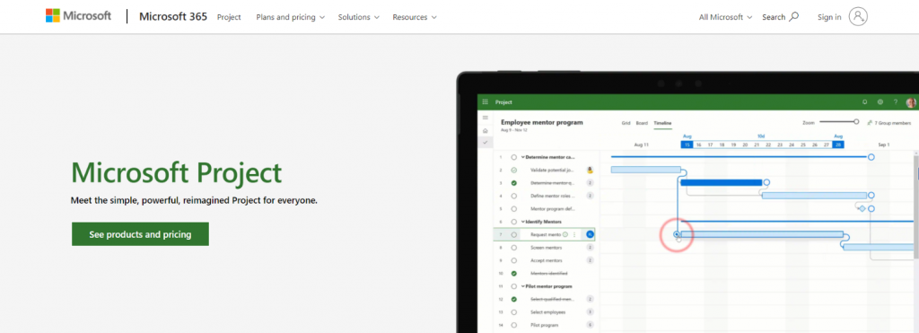 Microsoft project homepage 