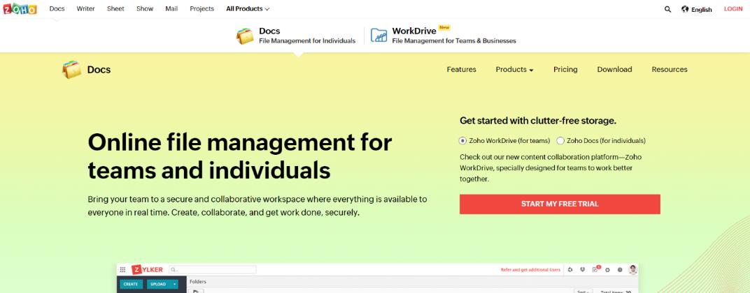 Zoho docs: Collaborative document editing software