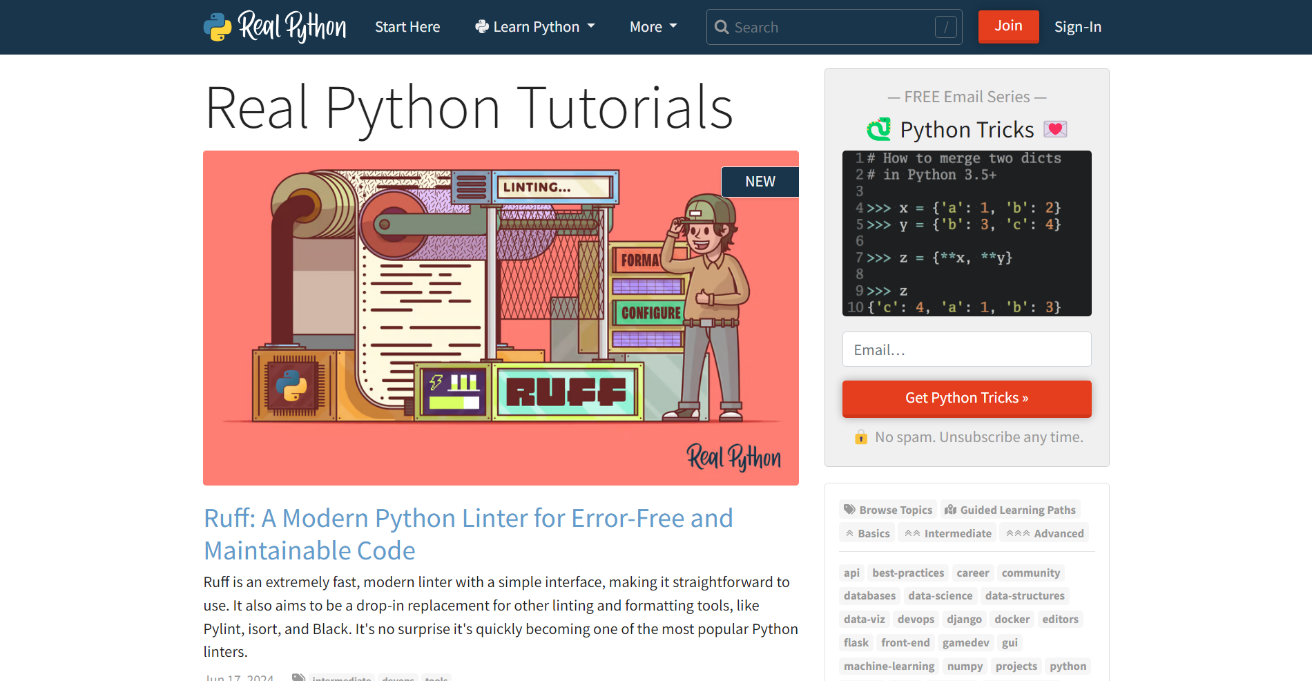 Real Python: Programming blog and website