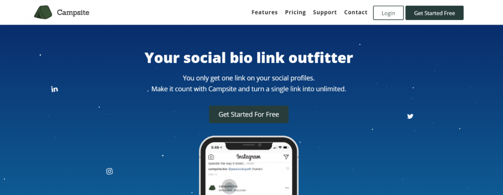 Campsite: Link in bio tool