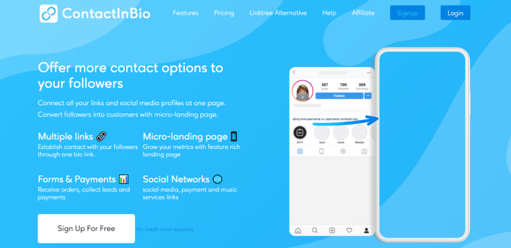 Contactinbio: Link in bio tool