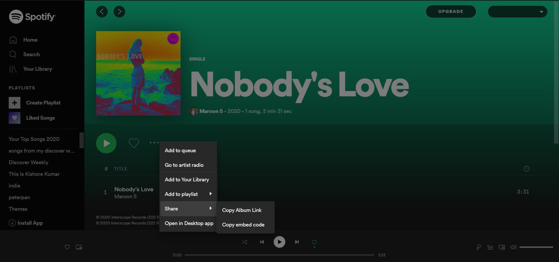 Preview of copying spotify file link