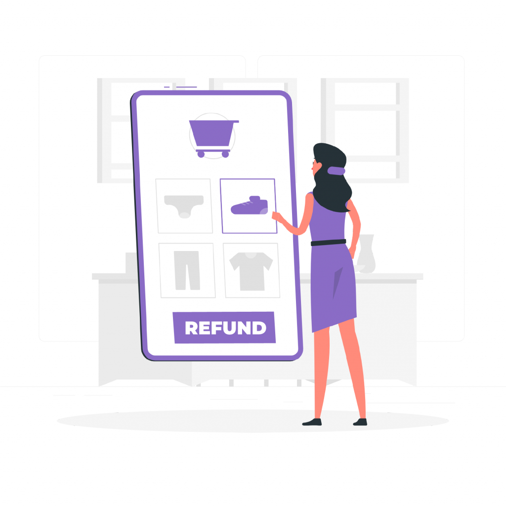 A lady looking at refund policy of an ecommerce store