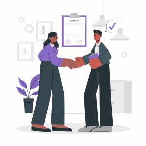 A vendor shaking hands with client after signing deal