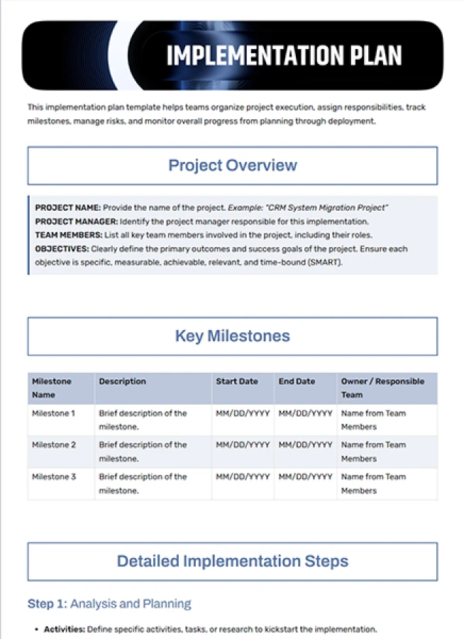 implementation plan template