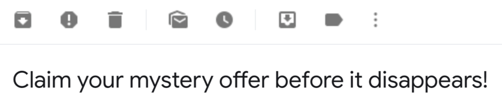 A mystery prize subject line of a sales promotion mail