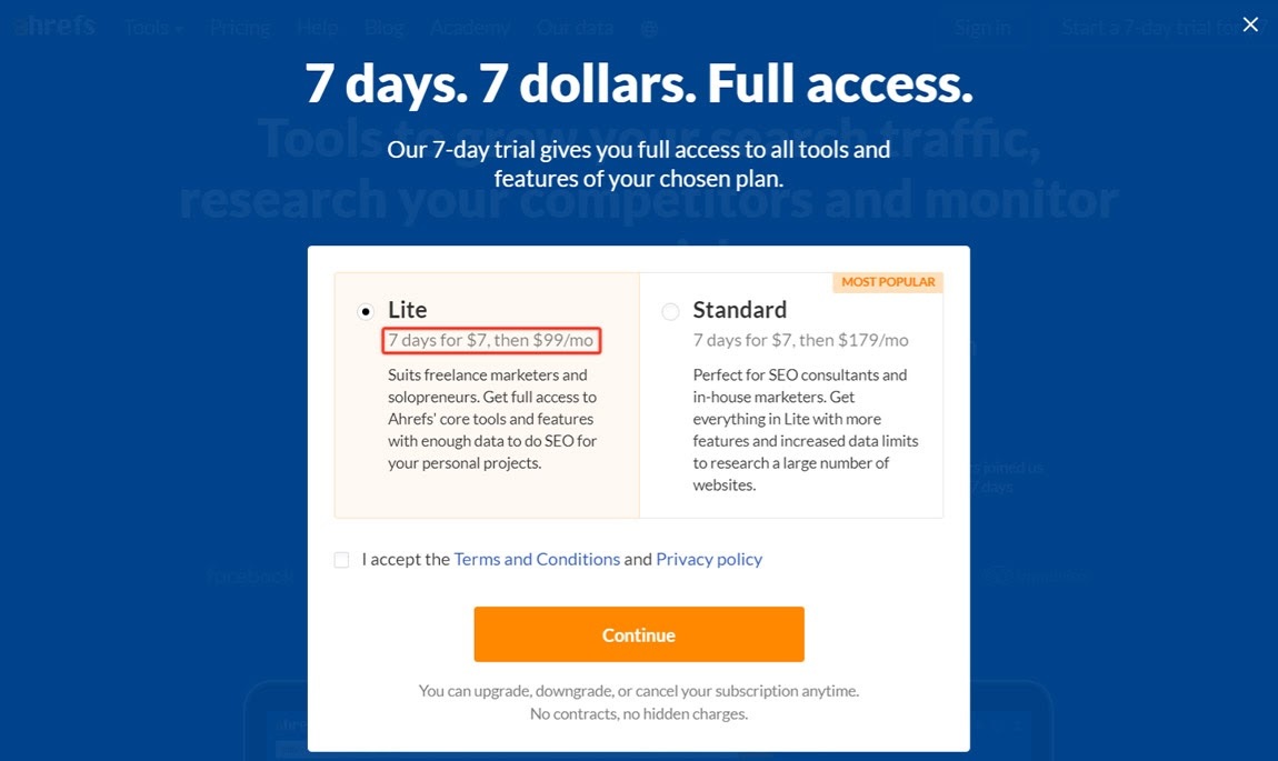 Tripwire used on pricing plan page of ahrefs website